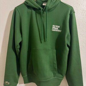 Lacoste Forest Green “Do You Speak Lacoste?” Hoodie. Women’s Small.